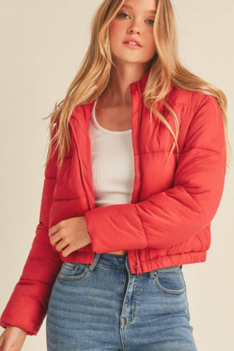 Deep Red Cropped Puffer