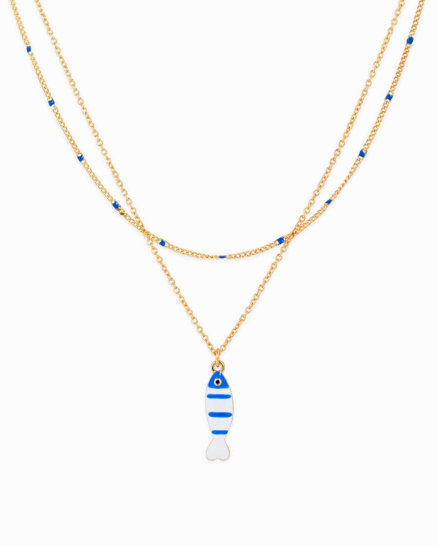 Layered Blue Fish Charm Necklace