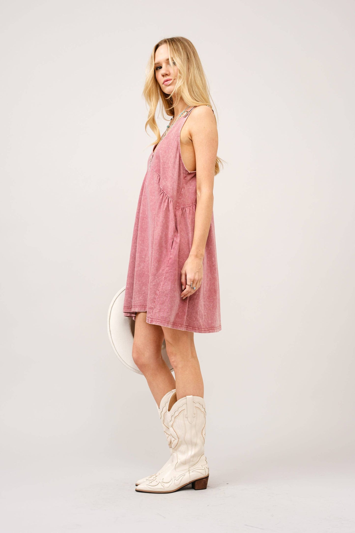 V Neck Buckle Babydoll Dress