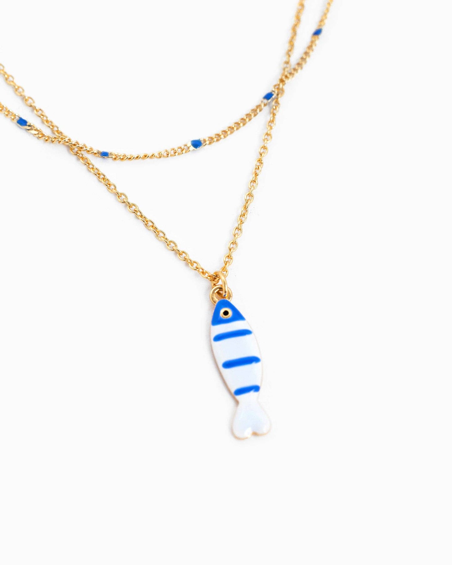 Layered Blue Fish Charm Necklace