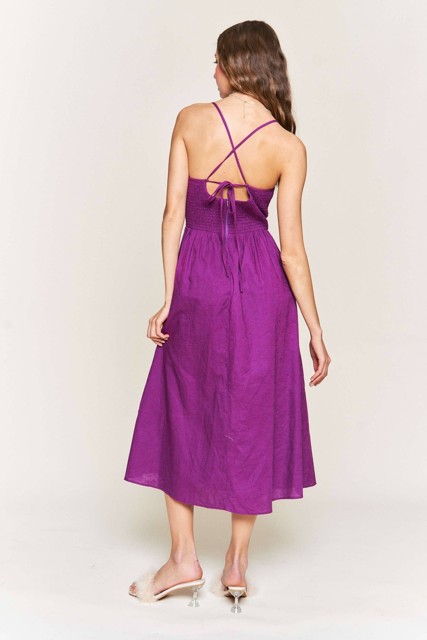 Purple  Sleeveless Midi Dress