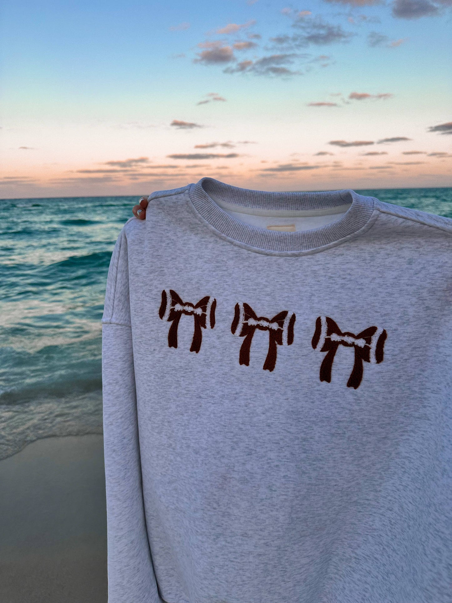 3 Football Bows Crewneck