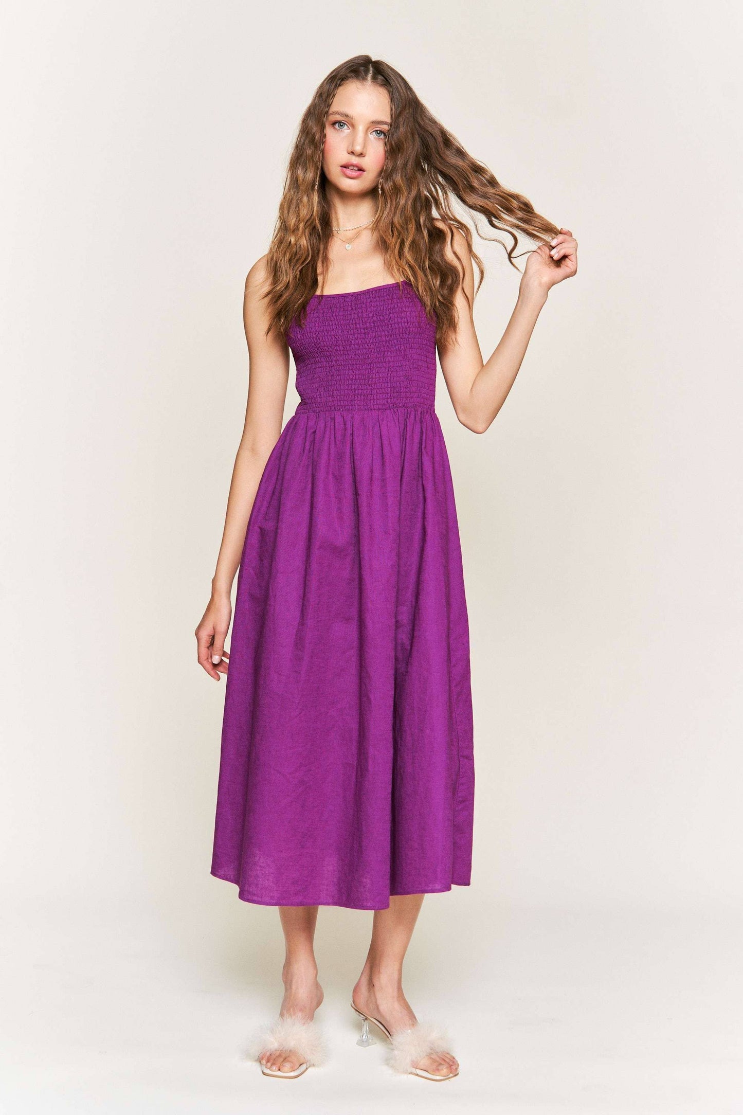 Purple  Sleeveless Midi Dress