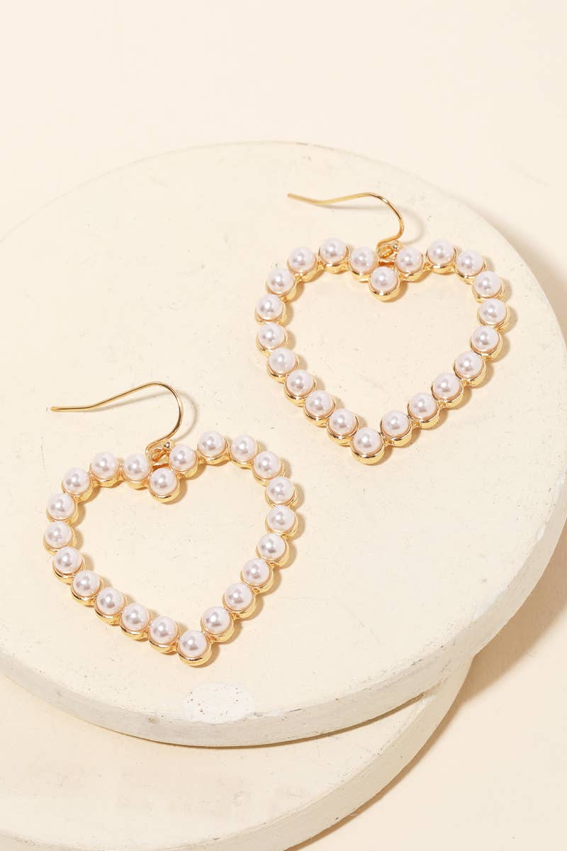 Pearl Beaded Heart Cutout Earrings