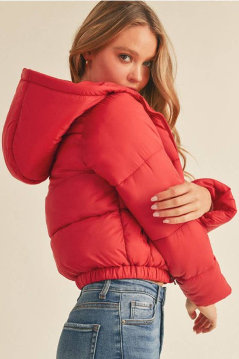 Deep Red Cropped Puffer