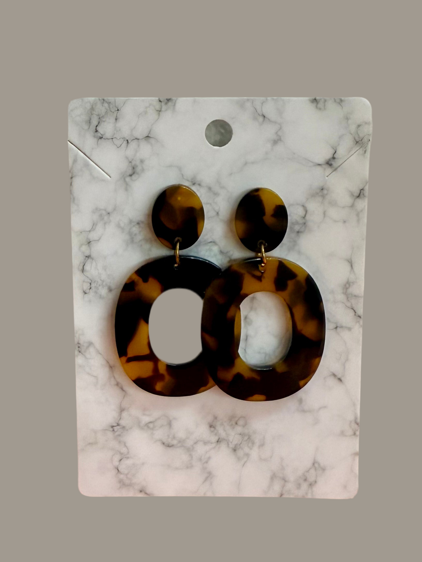 Brown Oval Dangle Earrings