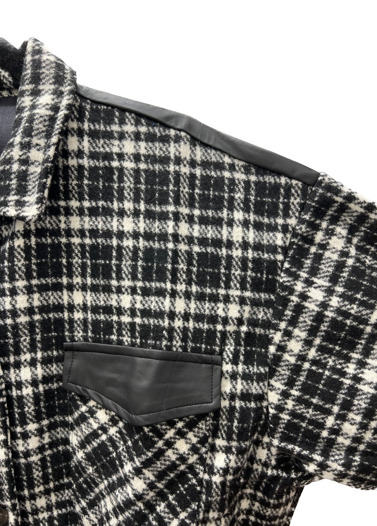 Plaid w/ Leather Shoulder Shacket