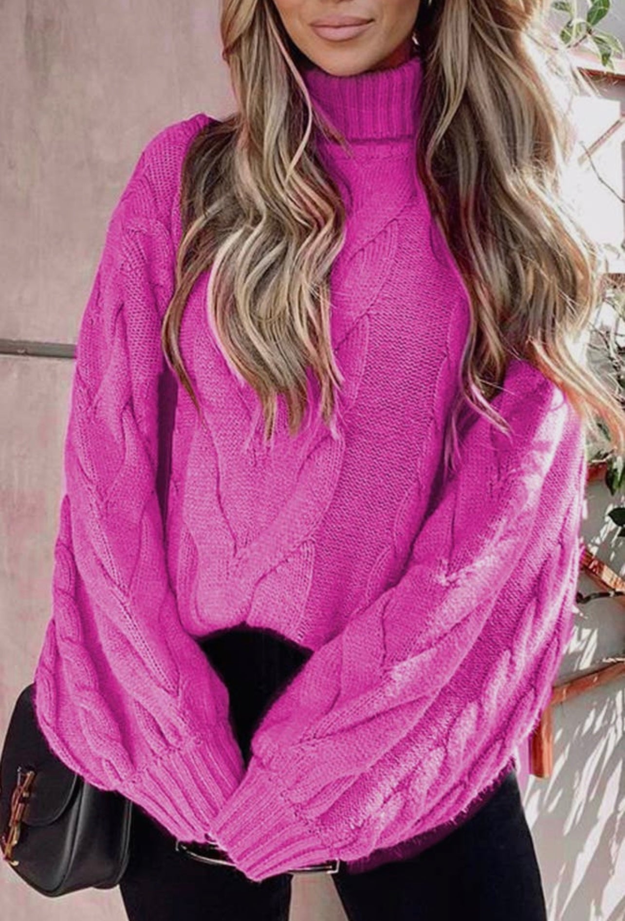 Pink Cableknit Turtleneck