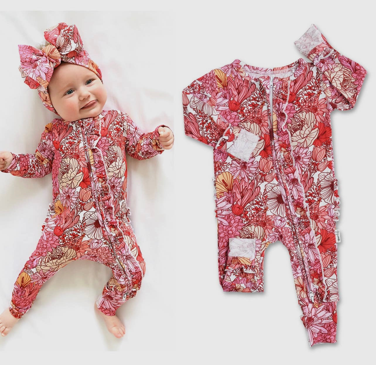 Red Ruffle Floral Onesie