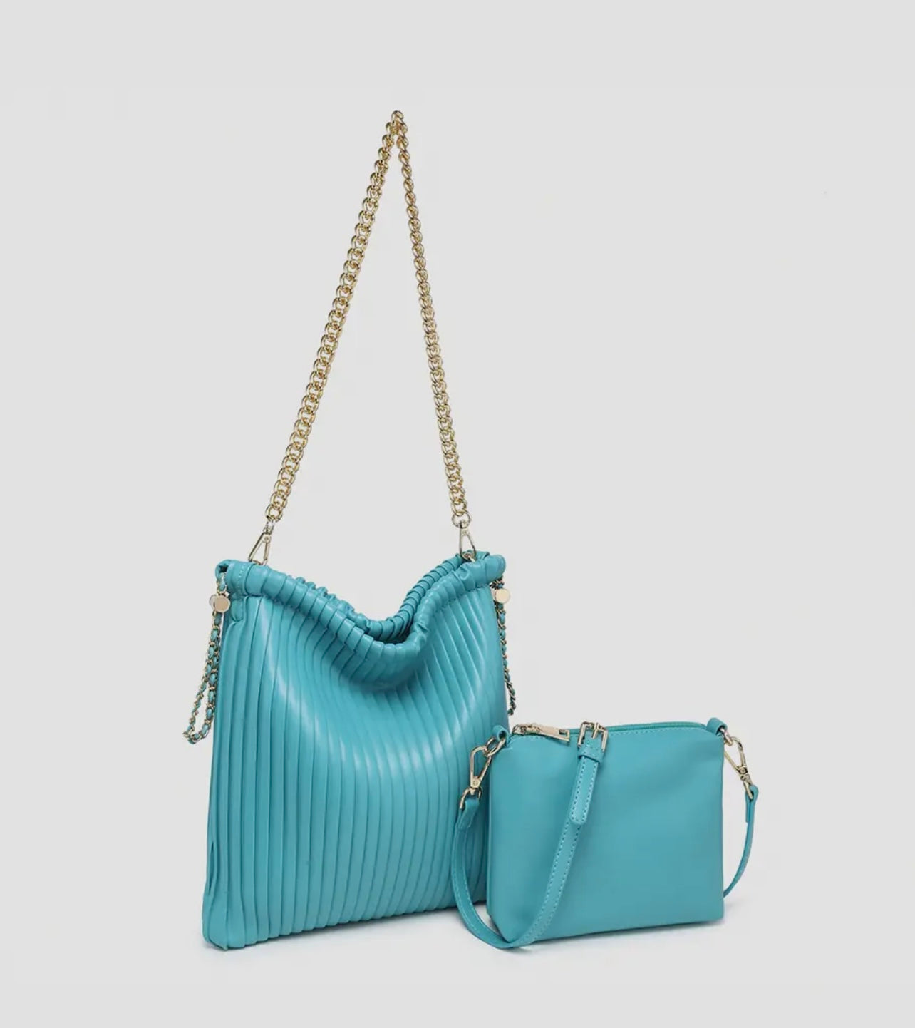 Teal Pleated Bucket Bag