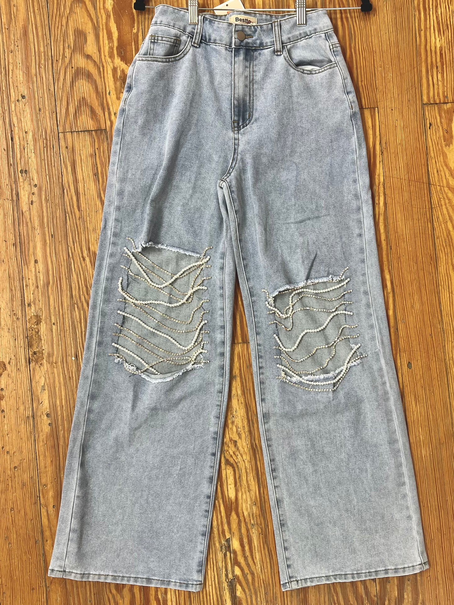 Rhinestone Pearl Rip Jeans