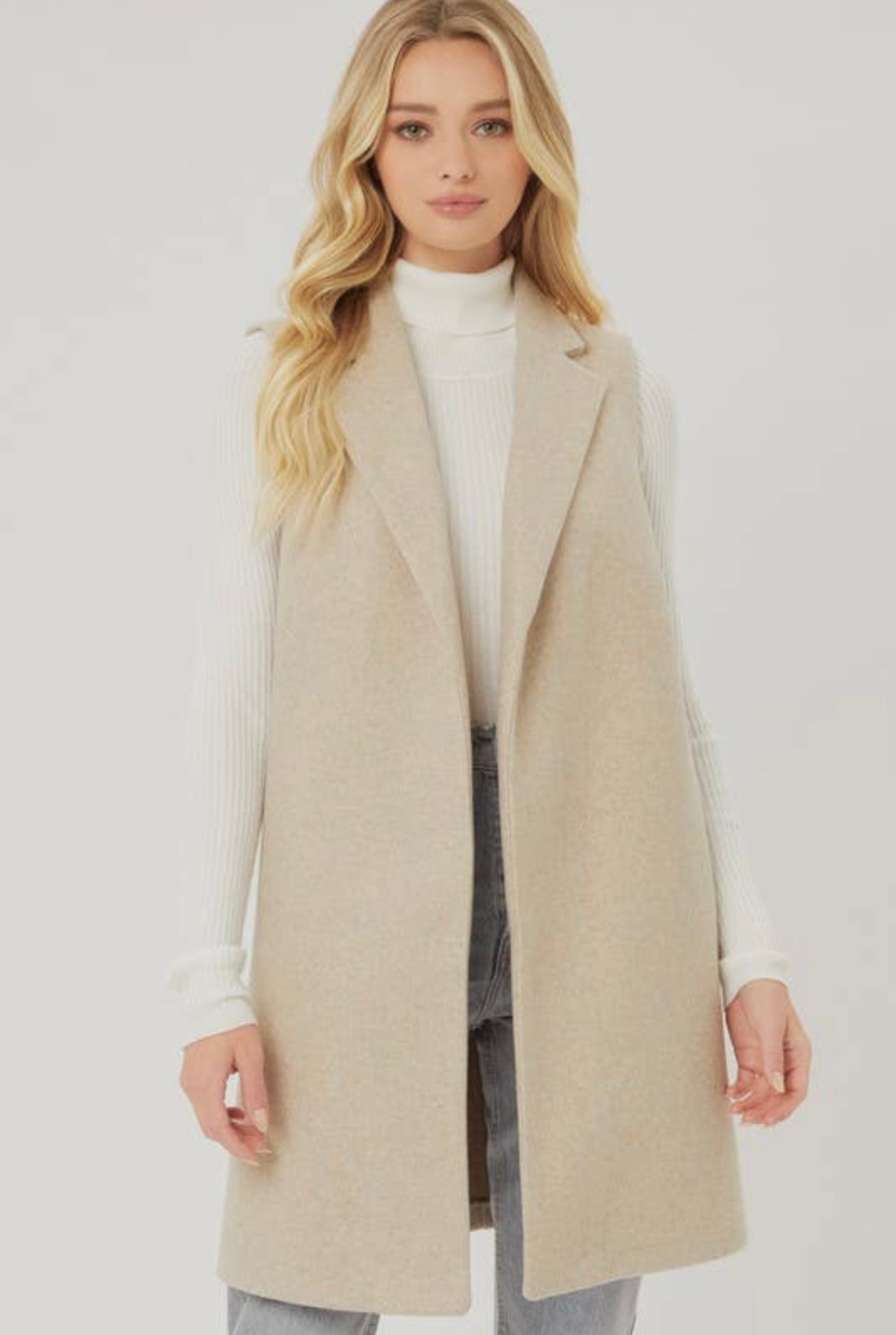 Beige Long Line Vest