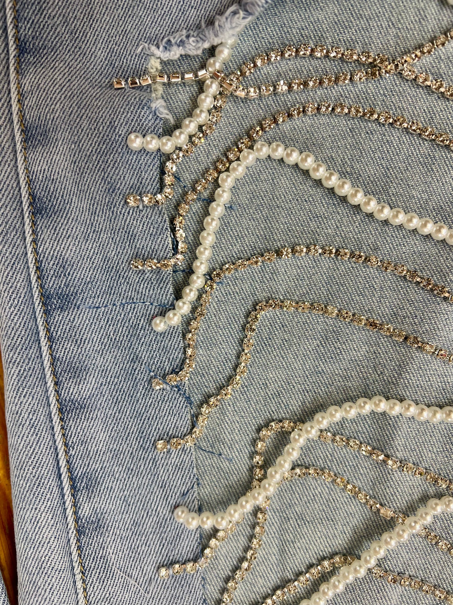 Rhinestone Pearl Rip Jeans