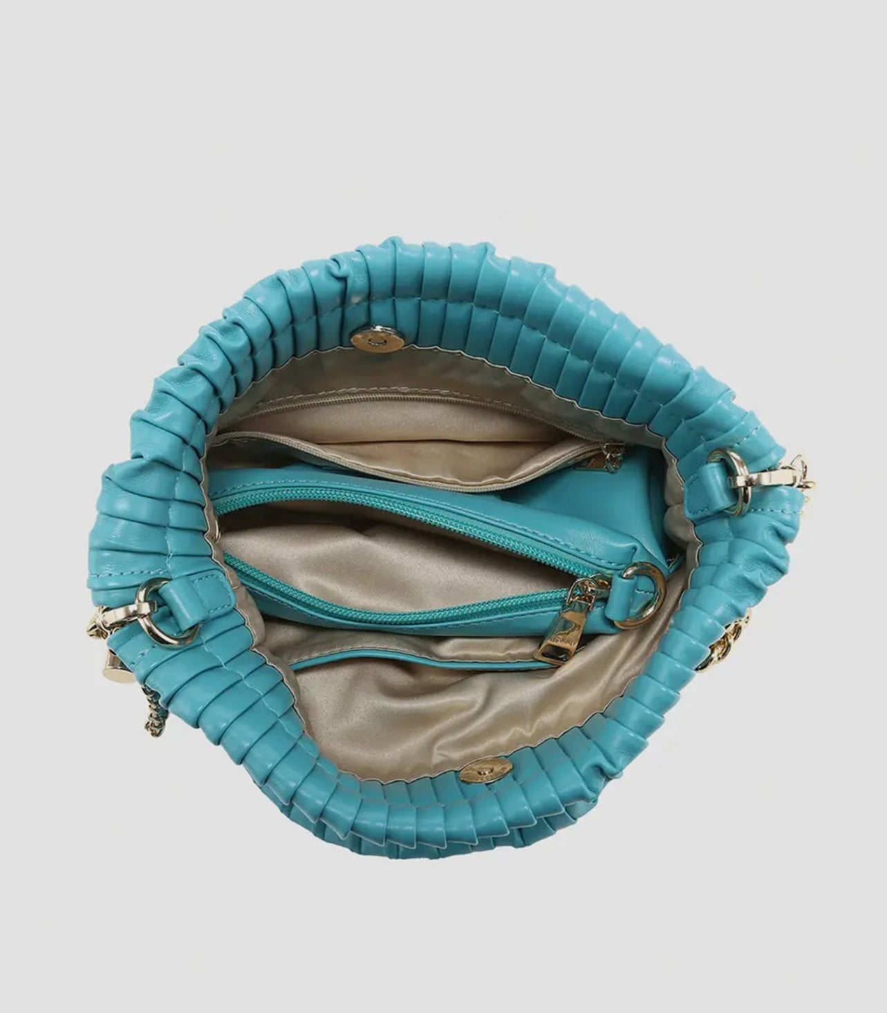 Teal Pleated Bucket Bag