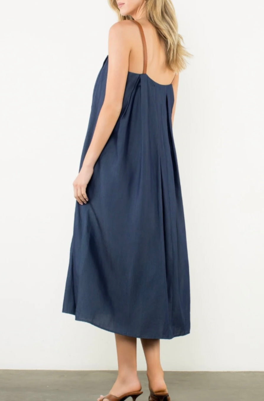 Denim Leather Strap Dress