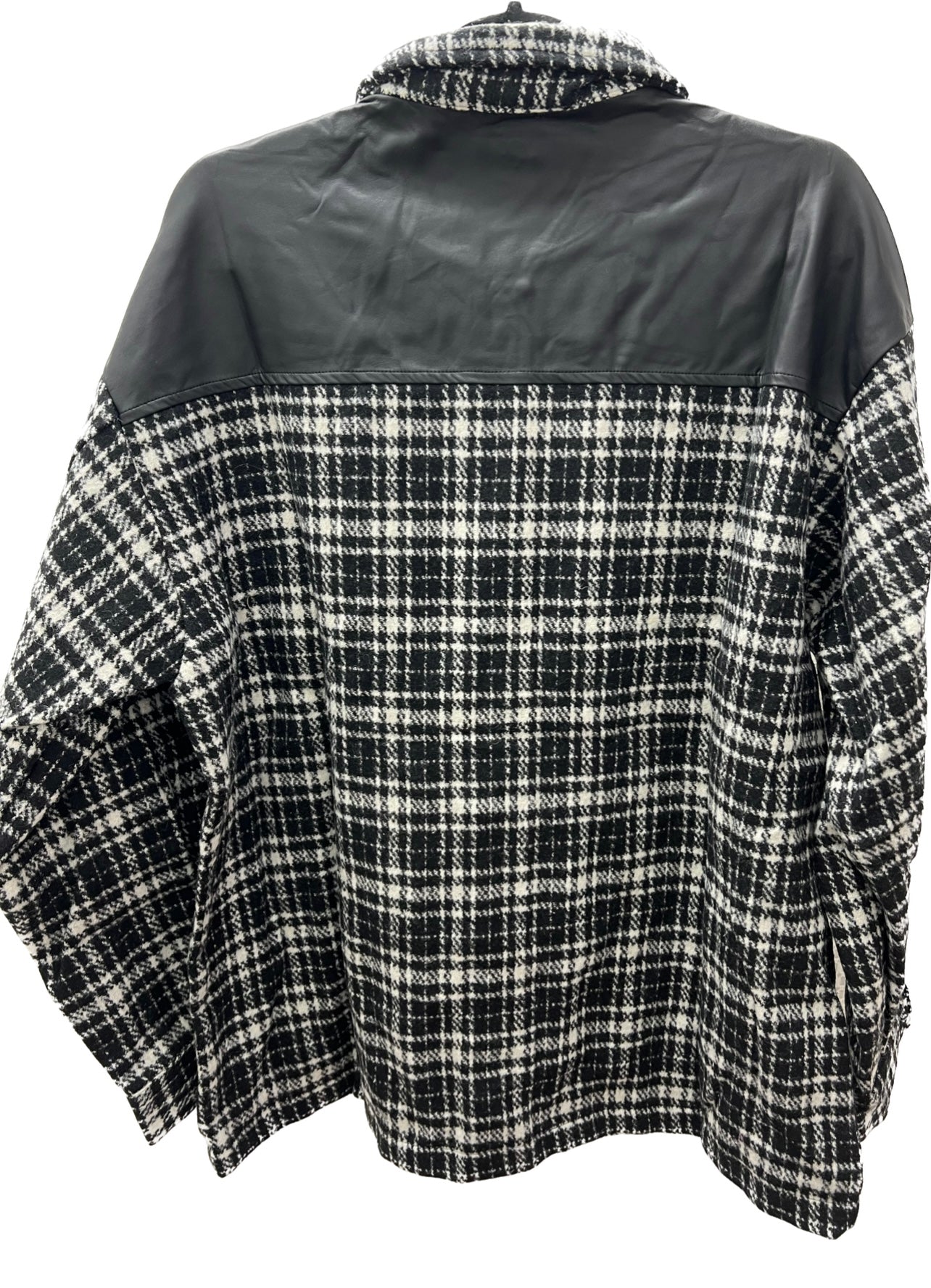 Plaid w/ Leather Shoulder Shacket