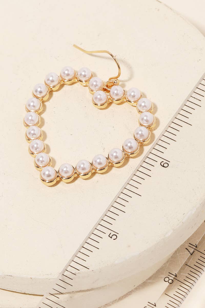 Pearl Beaded Heart Cutout Earrings