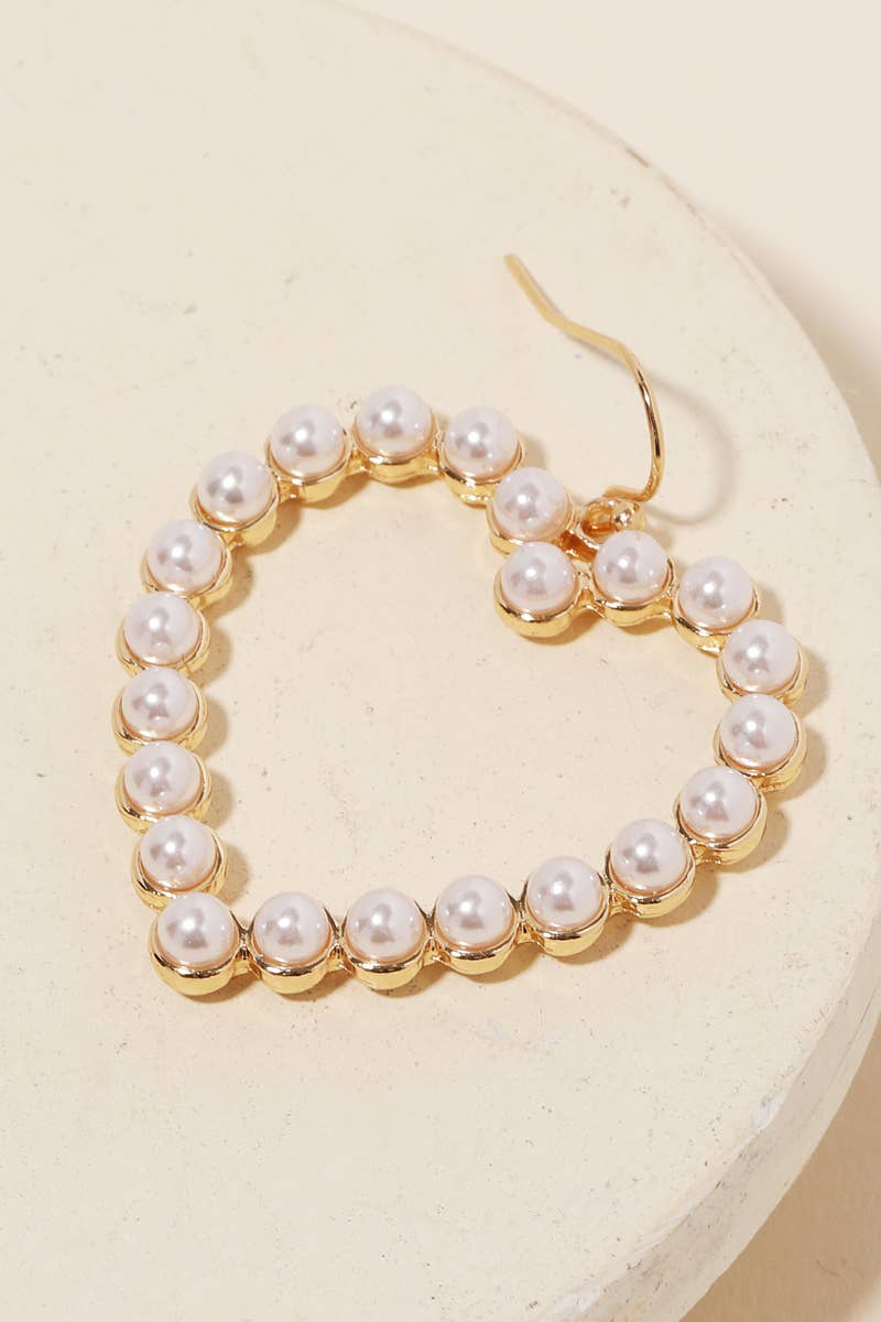 Pearl Beaded Heart Cutout Earrings