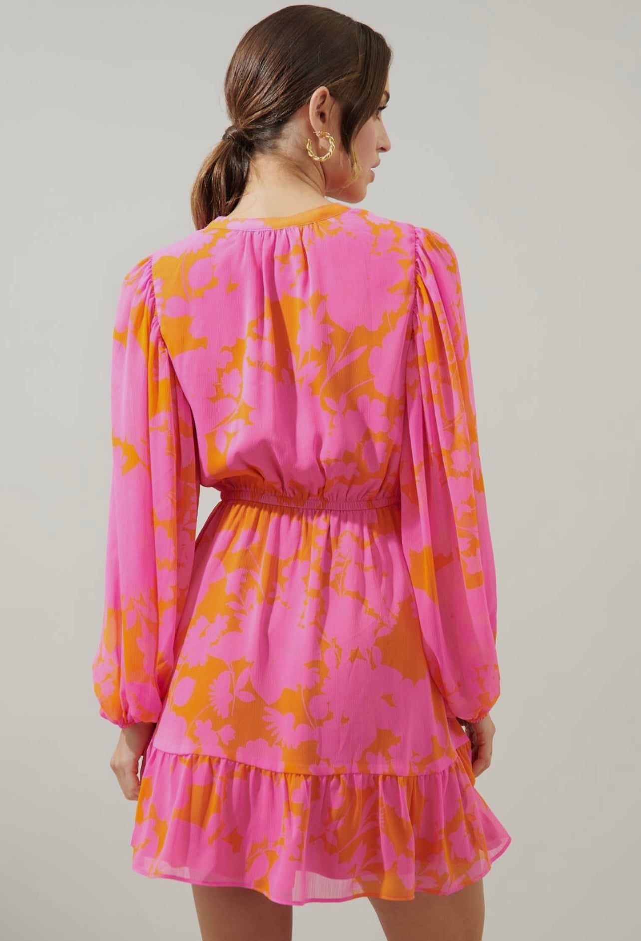 Pink Balloon Sleeve Dress