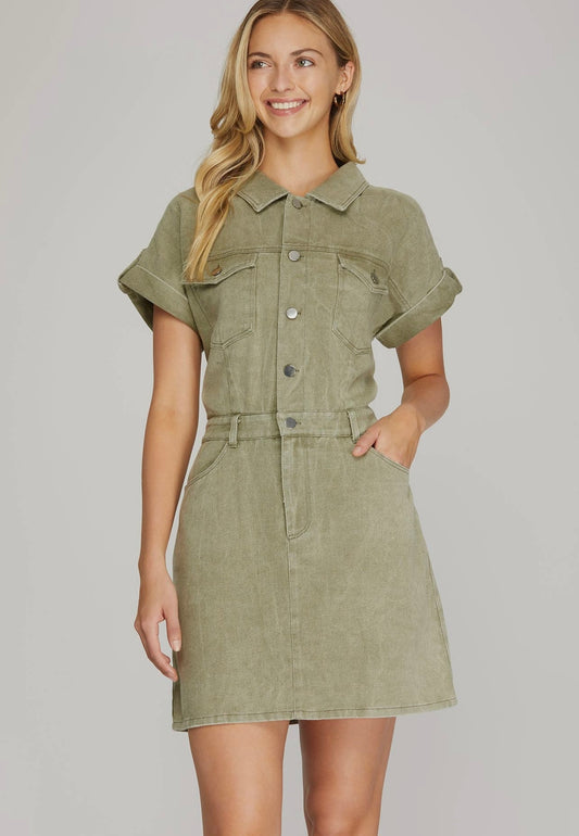 Olive Cargo Twill Dress
