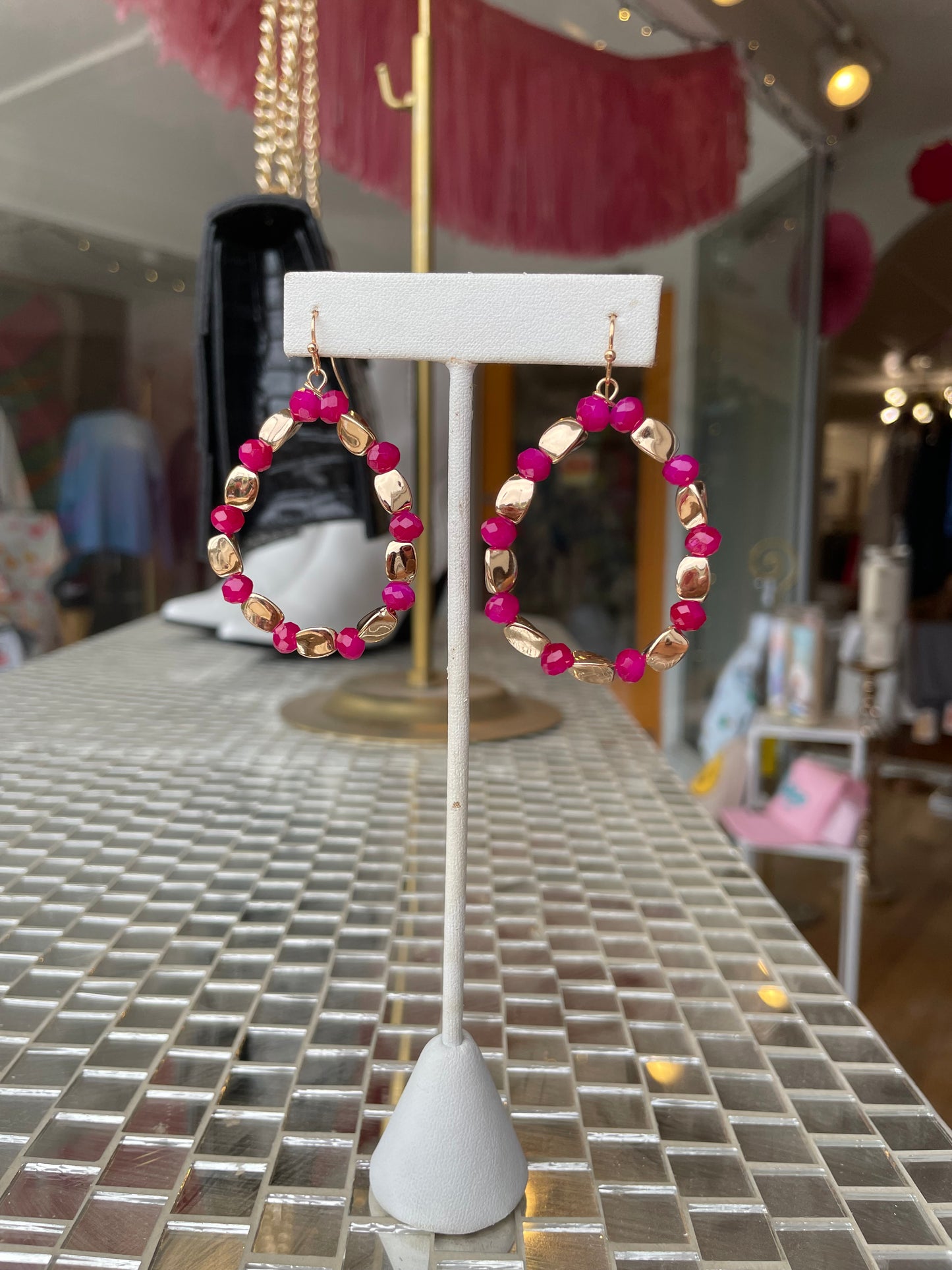 Pink + Gold Teardrop Earrings