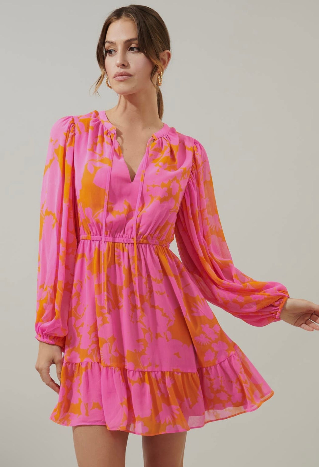 Pink Balloon Sleeve Dress