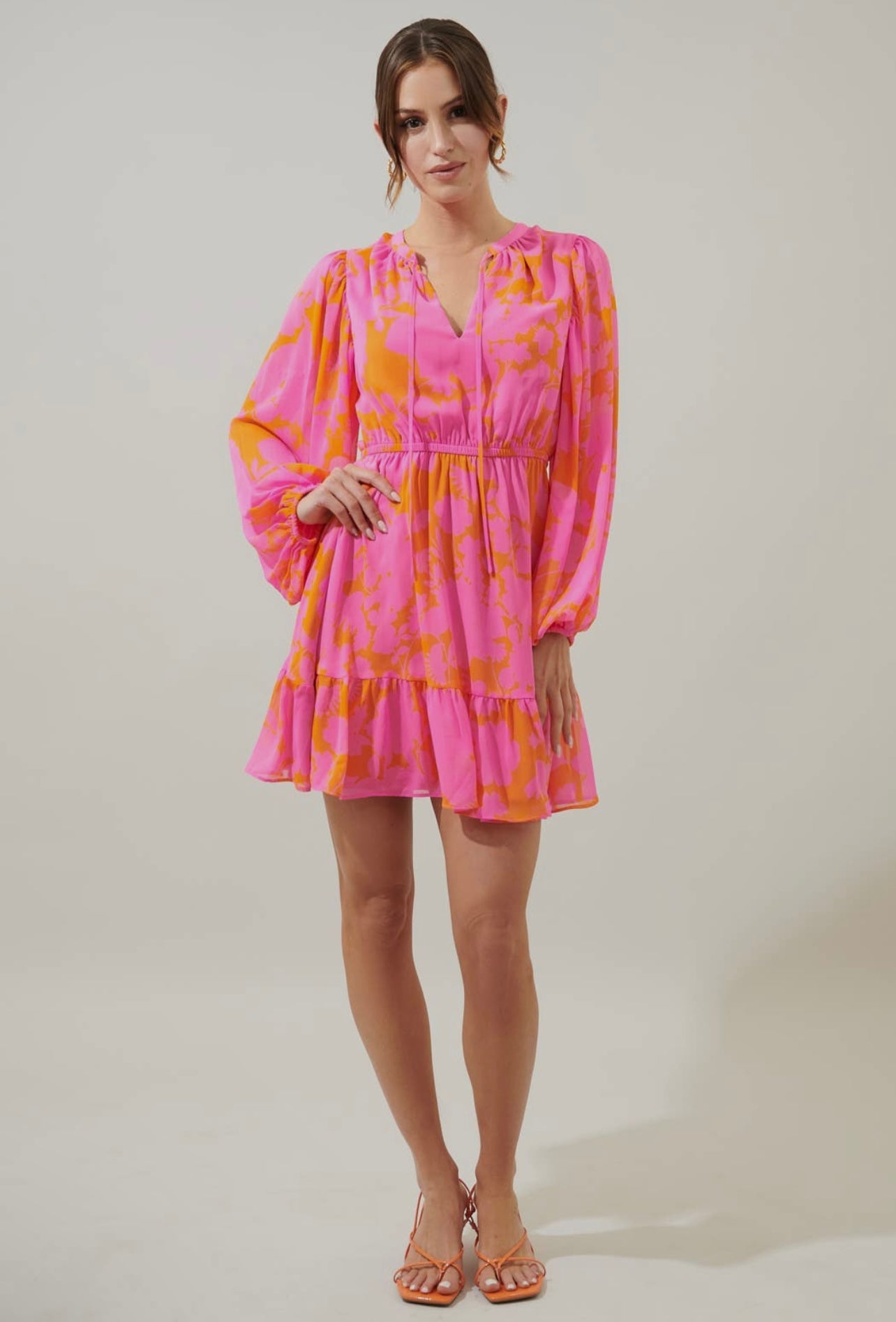 Pink Balloon Sleeve Dress