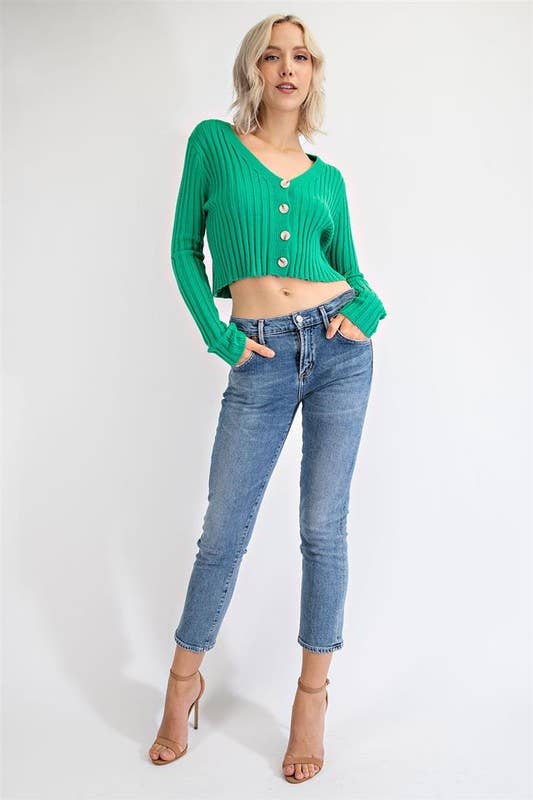 Green Knit Cropped Cardigan