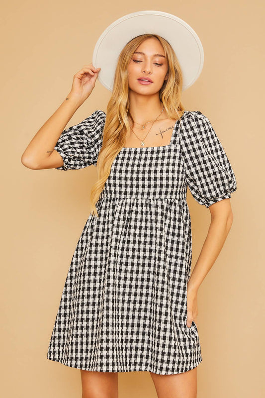 Tweed Gingham Mini Dress