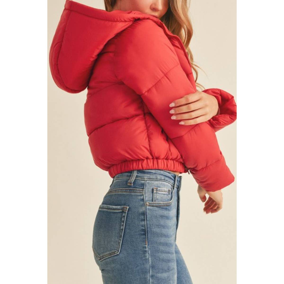 Deep Red Cropped Puffer