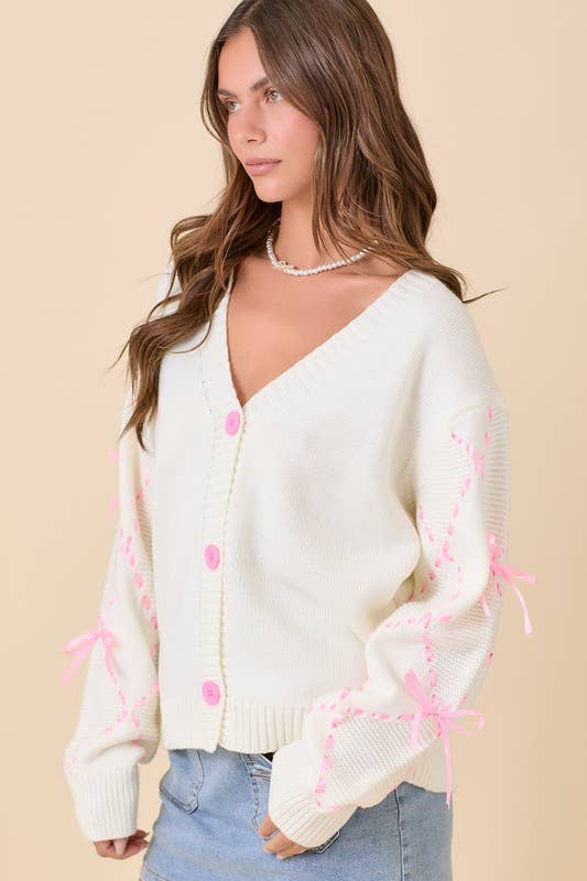 Ivory Cardigan w/ Satin Bow Detail