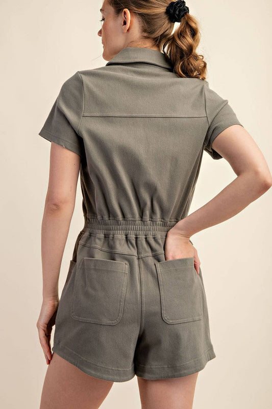 Olive Short Sleeve Romper