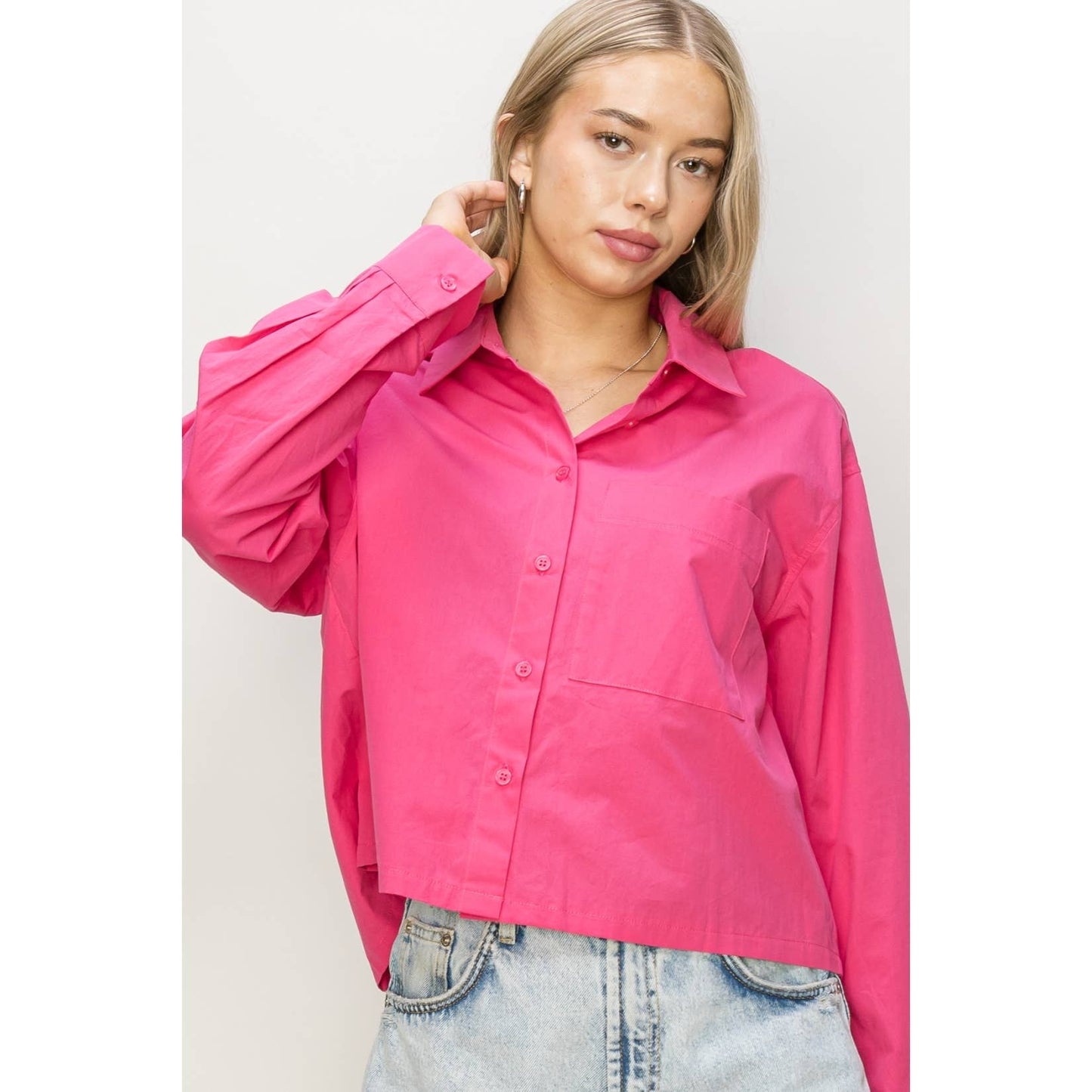 Cropped Pink Button Down