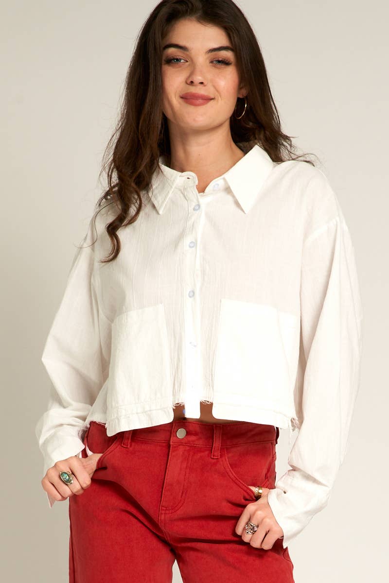 White Cropped Button Down