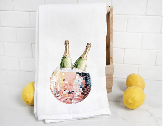 Disco Ball Champagne Tea Towel