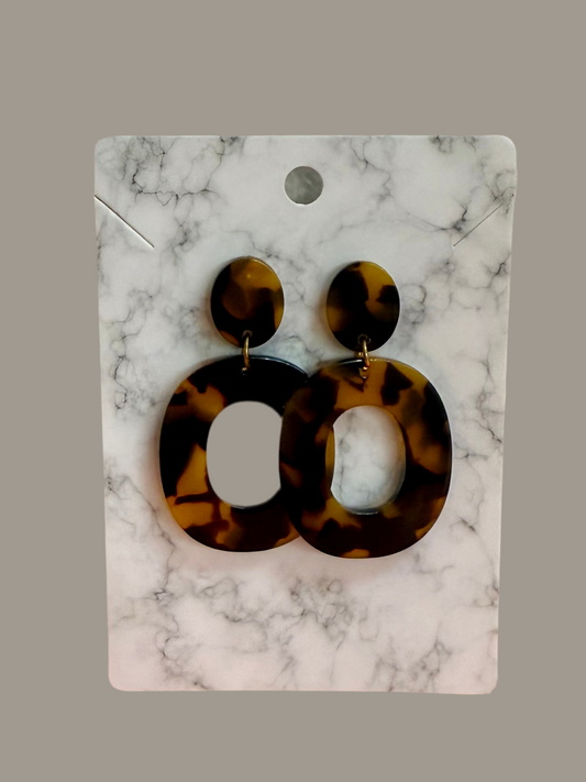 Brown Oval Dangle Earrings