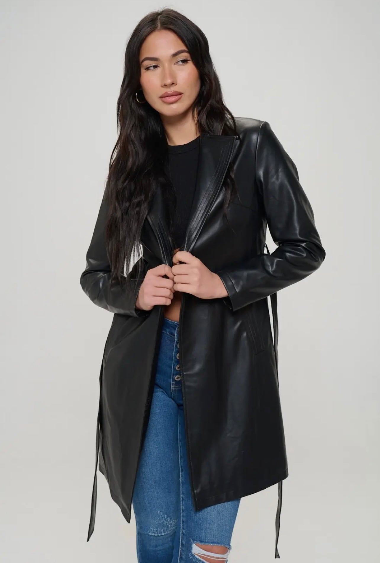 Faux Leather Trench Coat