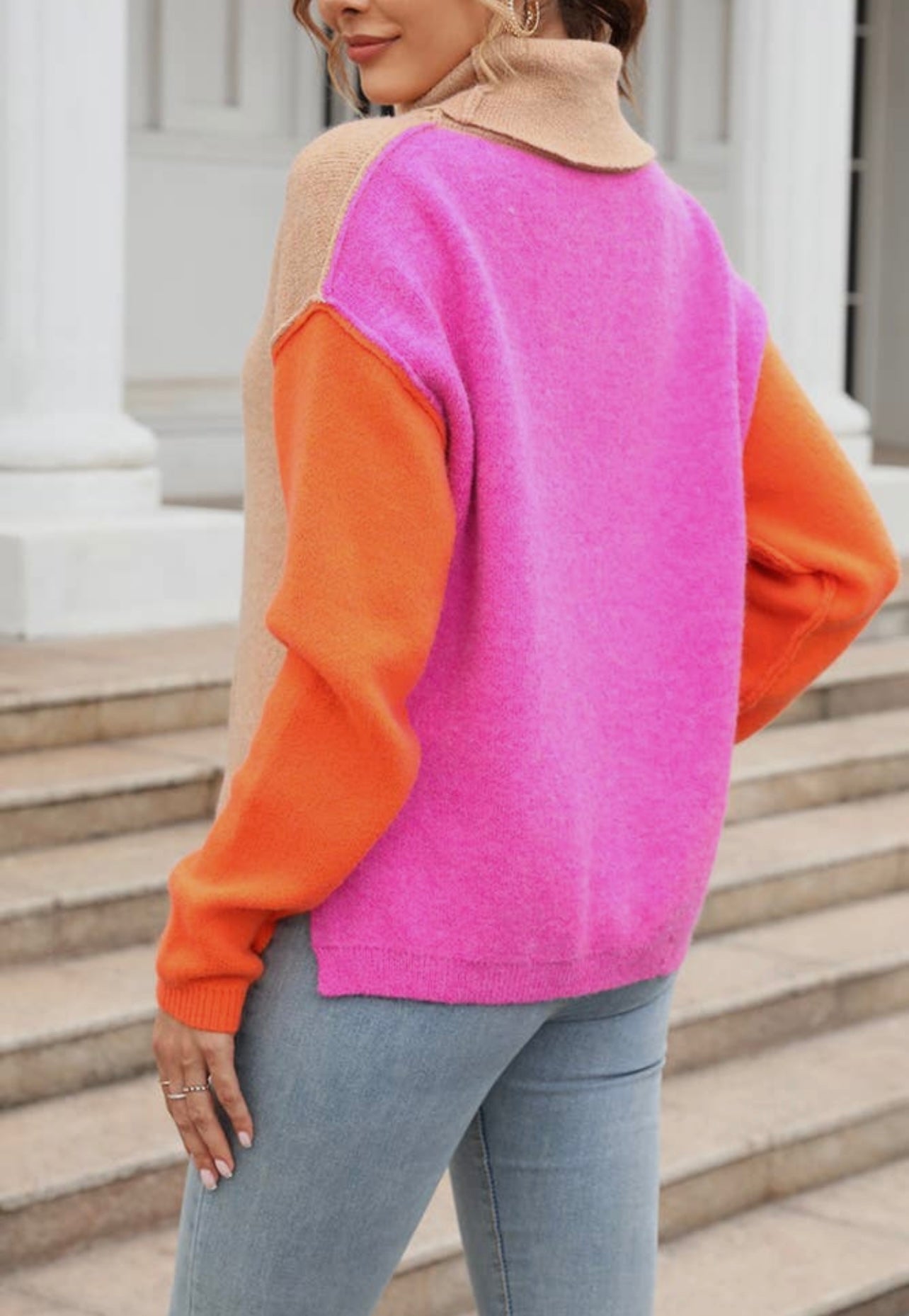 Orange Pink Block Sweater