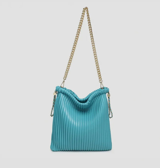 Teal Pleated Bucket Bag