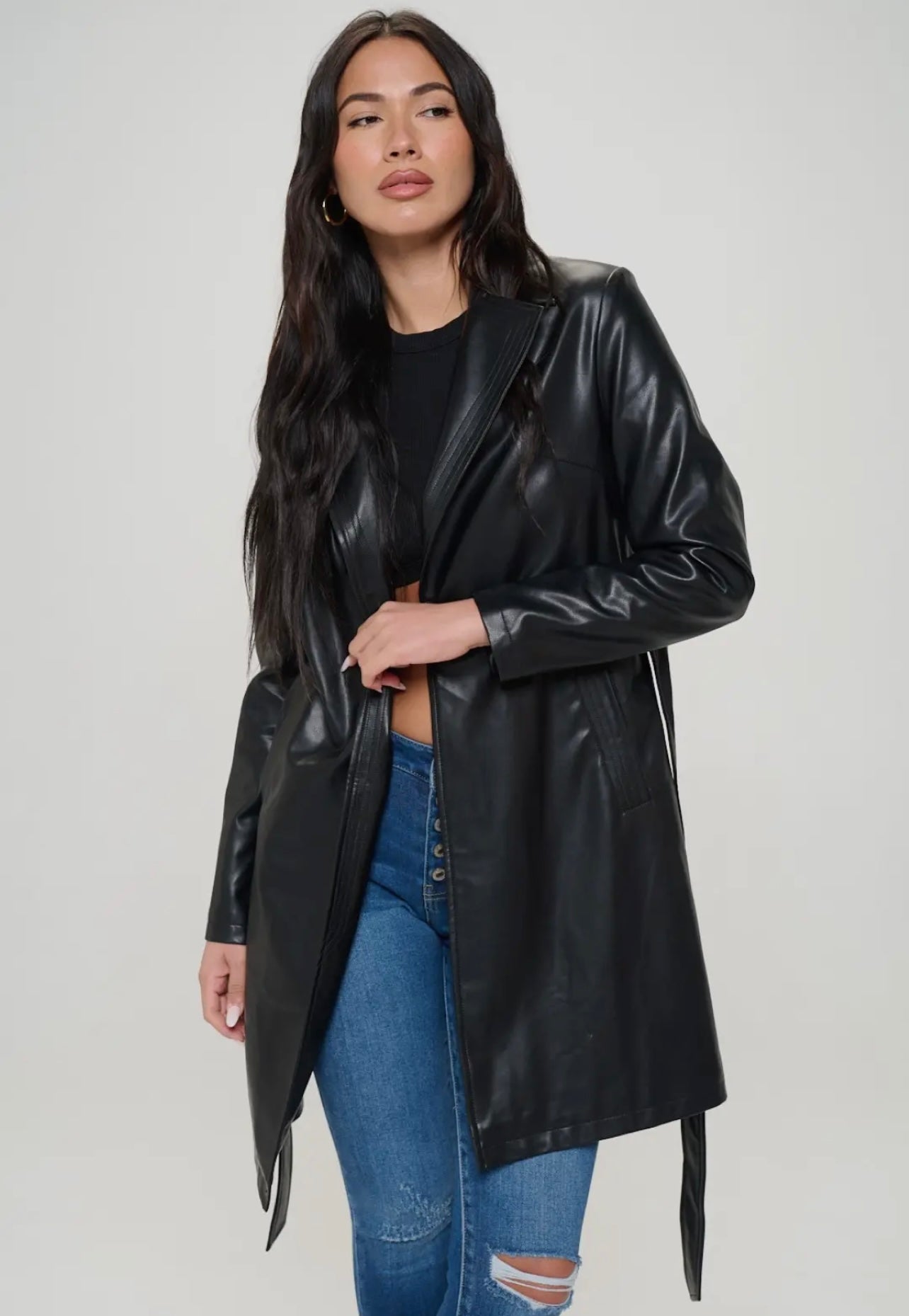 Faux Leather Trench Coat