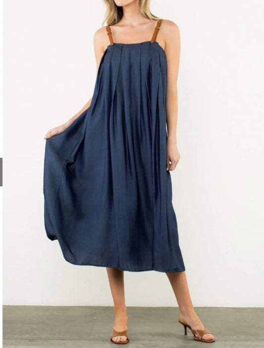 Denim Leather Strap Dress