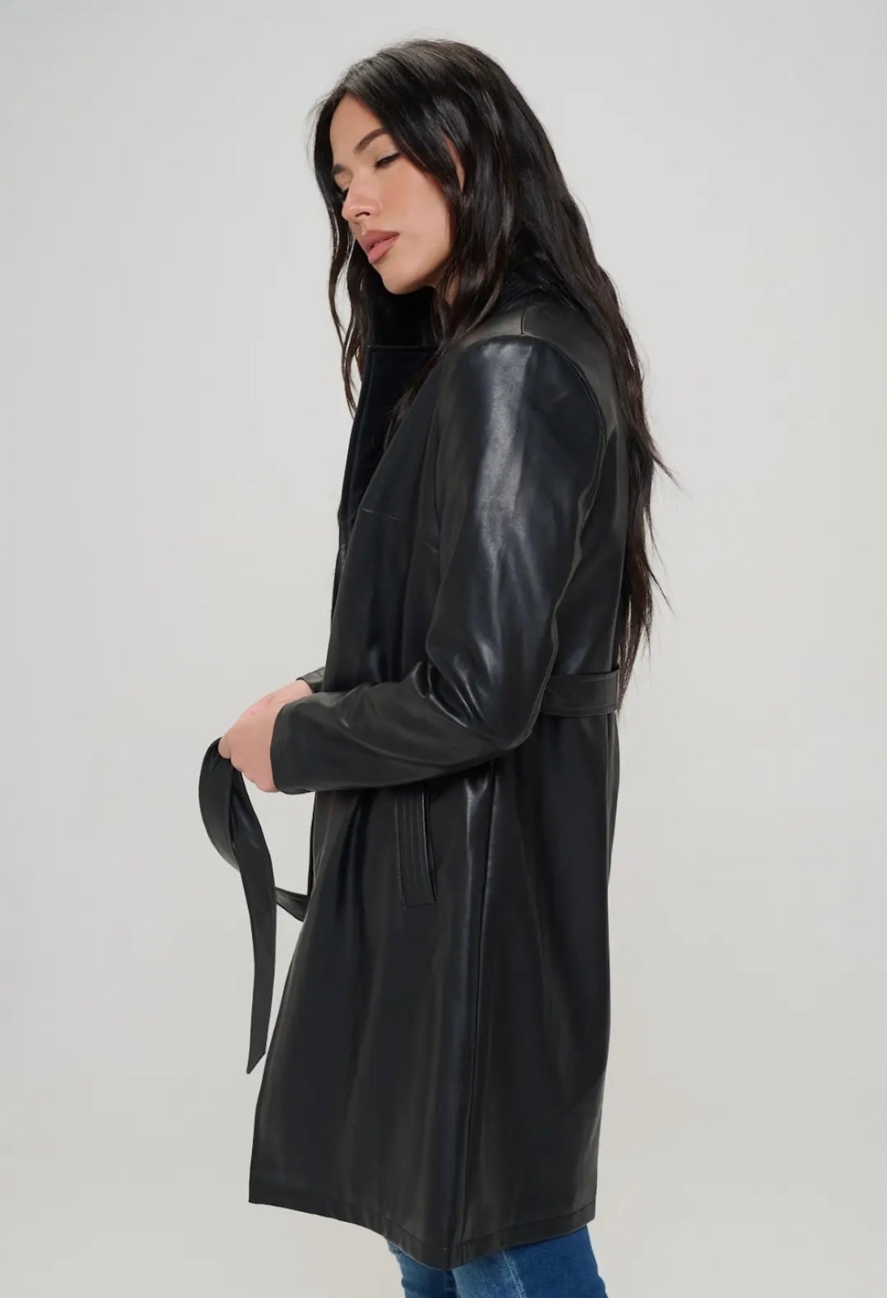 Faux Leather Trench Coat