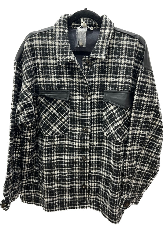 Plaid w/ Leather Shoulder Shacket