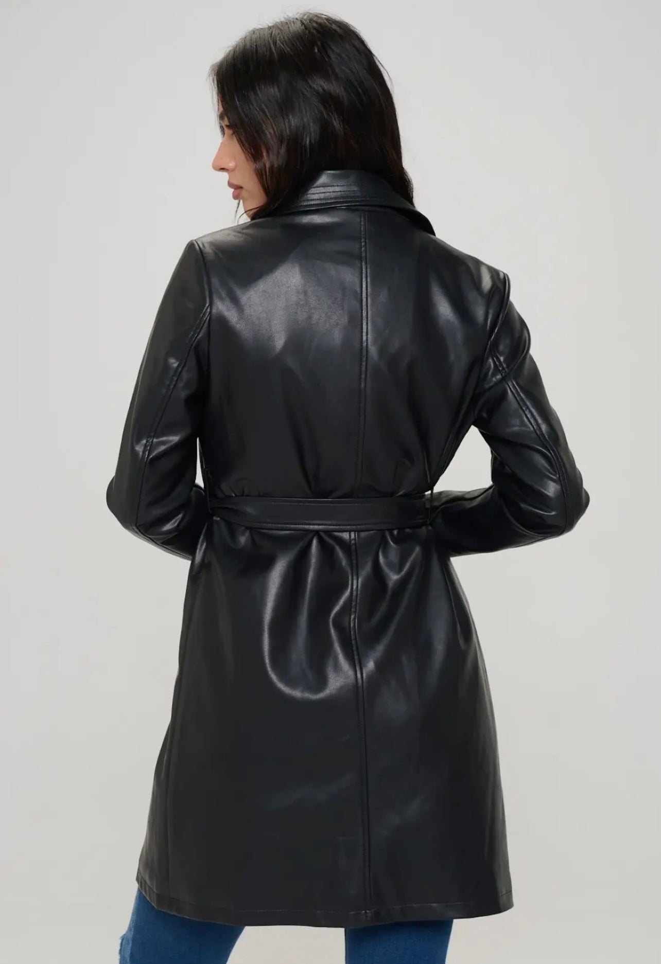 Faux Leather Trench Coat