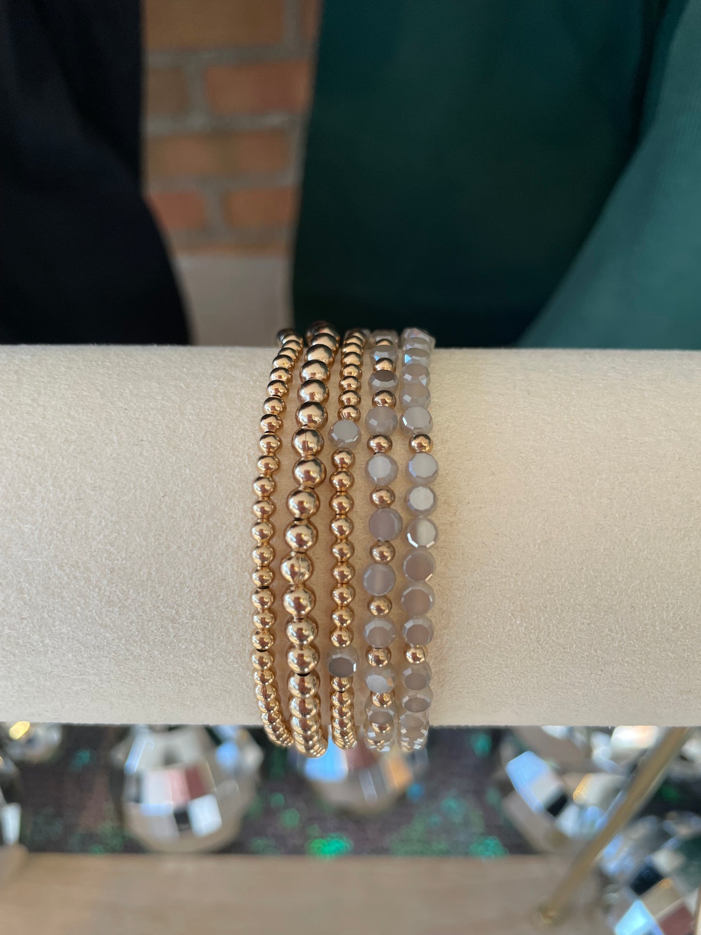 Gold Bracelet Set W/ Taupe Gems