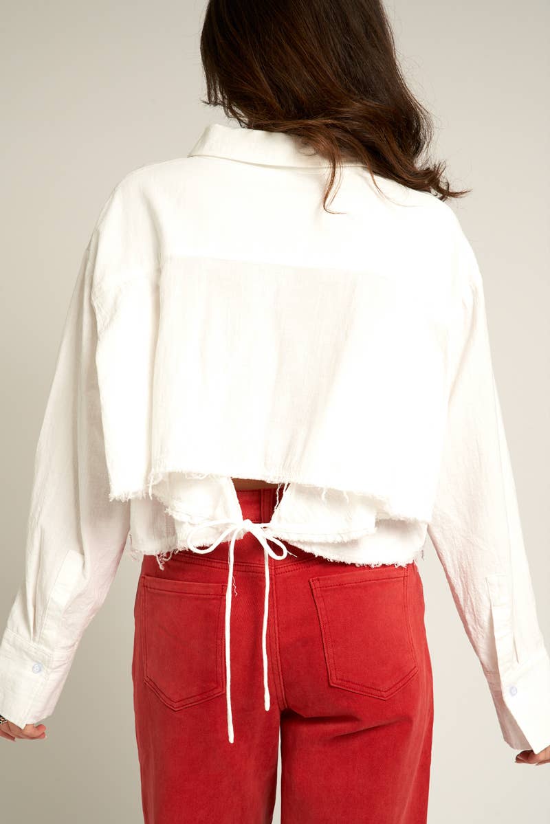 White Cropped Button Down