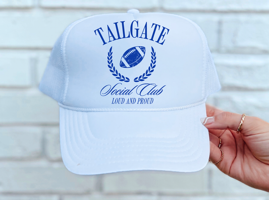 White Blue Tailgate Trucker Hat