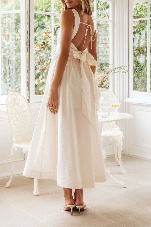 Backless White Bow Dress