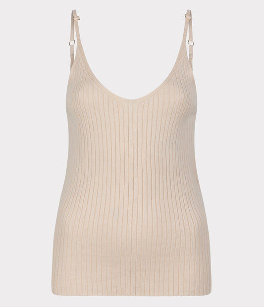 Tan Ribbed Plain Tank