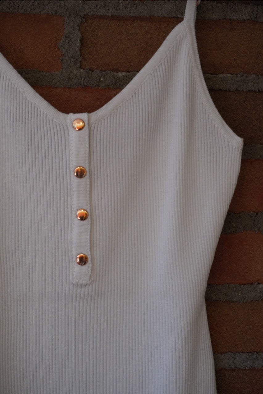 Ribbed Bodysuit w/ Gold Buttons